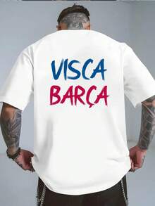 Vintage Herren Barcelona Fan Doppelseitiger Print T-Shirt, Kurzarm Top - 白色 - 查看 2