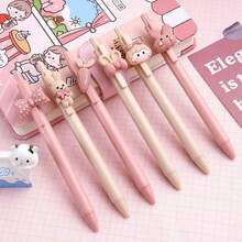 Bộ 12/4/3/1 bút bi mực gel đen 0.5mm bằng nhựa, thân bút bấm màu hồng kem dễ thương dành cho bé gái, 6 kiểu được giao ngẫu nhiên, vật dụng thiết yếu/bán chạy nhất cho mùa tựu trường của học sinh. - Cô gái thỏ ấn cây bút - Xem 13