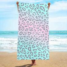 1条超细纤维蓝粉渐变豹纹沙滩巾，速干超柔软纤维，结实耐用，适合沙滩和泳池使用 - 彩色 - 查看 1