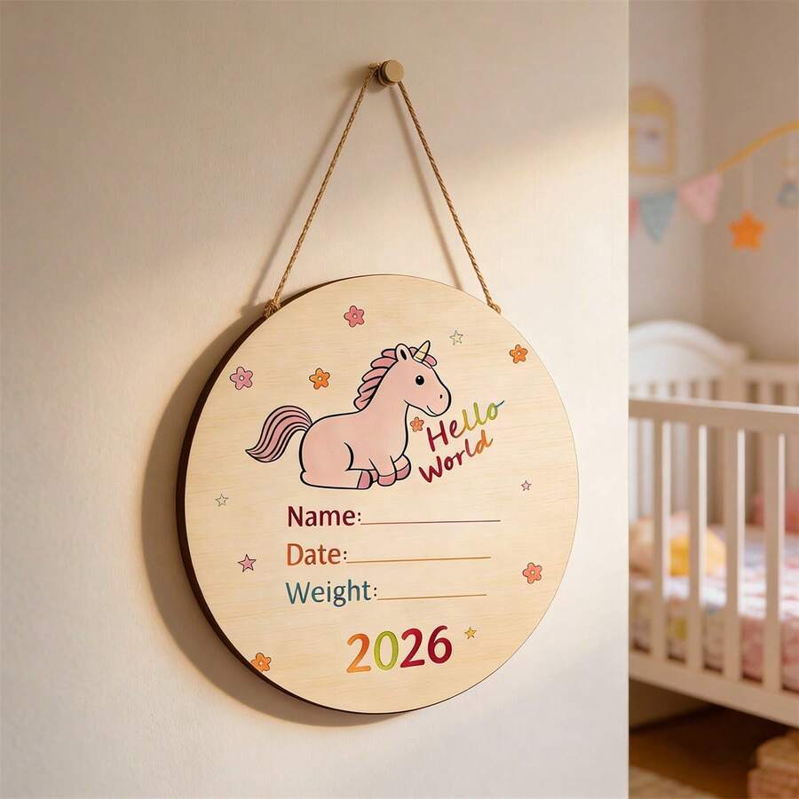 Baby Announcement Sign Hello World Wood Birth Announcement Sign Newborn Sign For Hospital - Black - View 1