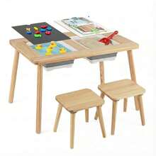 Sensory Table Kid's Table And Chairs Set With Detachable Double-Sided Tabletops - Natural - View 2