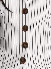 Women's Sleeveless White Striped Button-Up Top, Stand Collar Design, Regular Length, Summer - White - View 3