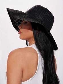 1pc Fashion Summer Large Brim Straw Hat For Beach, Vacation And Casual - C - View 2