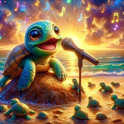 大号无框圆形钻石画套装，海龟音乐会，5D方形钻石画套装，人造水钻马赛克画套装，适合初学者，手工DIY钻石画宝石艺术家居墙面装饰礼品