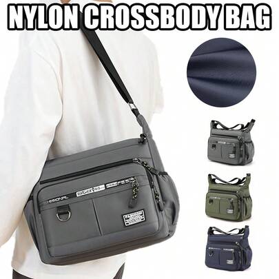 Nylon Crossbody Bag, Multi-Pocket Ultra-Thin Shoulder Bag With Laptop Compartment, Fashion Professional Series, Adjustable Strap, Elastic Side Pockets For Essentials, Suitable For Daily Commute, Travel And Casual Wear.