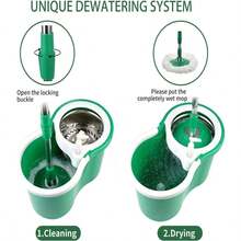 360° Rotating Spin Mop & Bucket With Wringer, Floor Cleaning System With Extended Long Handle, Equipped With Multiple Microfiber Mop Refills, Portable Household Cleaning Tool For Indoor Hard Floor Washing - màu xanh lá - Xem 4