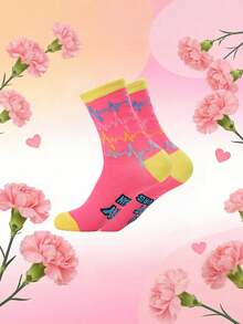 1 Pair Women's Socks With Funny Text & Colorblock, Electrocardiogram Pattern, Unique Mother's Day Gift - Multicolor - View 6