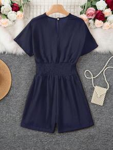Bộ áo liền quần cổ chữ V cài cúc dành cho nữ, kiểu dáng thanh lịch mùa hè. - Màu xanh hải quân - Xem 5