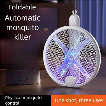 Foldable 3-In-1 Electric Mosquito Swatter, Type-C Convenient Rechargeable, Light Wave Attract & Electric Shock 2 Modes, Ideal For Home Bedroom/Dorm/Outdoor Camping/Patio, 300mAh