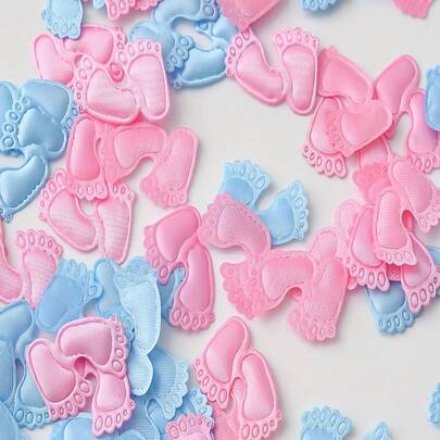 100张/包 粉色和蓝色无纺布脚印派对纸，适用于庆祝活动，由无纺布制成，可用作生日派对装饰的DIY装饰配件，色彩鲜艳的纸屑