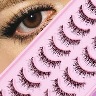 10 Pairs Of Slender And Thick Natural Eyelashes, Curled And Lasting All Day, Are Essential For Beginners In Beauty, And Can Be Paired With Various Styles Of Makeup. It Is Very Popular Among Japanese And Korean Girls