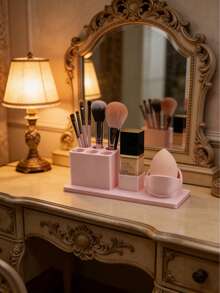 1 pieza Organizador de maquillaje elegante, minimalista y multifuncional para brochas de maquillaje y pequeñas herramientas de maquillaje - Rosa - Ver 5