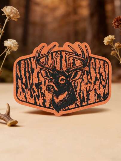RHUAGYP 1 miếng vá thêu hình đầu hươu, huy hiệu phong cách rừng, trang trí ngoài trời cho áo khoác và ba lô, có thể ủi hoặc may.