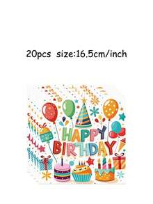 50件套彩色生日派对用品 - 气球、纸杯蛋糕和派对帽图案一次性纸盘、纸杯、餐巾纸、节日餐具，是儿童生日和家庭庆祝活动的理想之选，充满活力的生日装饰派对礼品和必备品 - 多色 - 查看 10