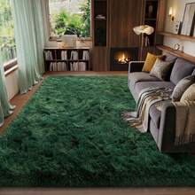 Area Rugs For Living Room, Fluffy Plush Checkered Rug, Modern Shag Non Slip Soft Furry Large Carpet For Bedroom, Dining Room & Home Decor,  Dark Green - Dark Green - View 3