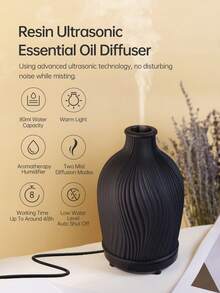 ellestfun 1pc USB 5V 80ml Resin Ultrasonic Essential Oil Diffuser, Suitable For Small Rooms Aromatherapy Humidifier And Diffuser - Black - View 6