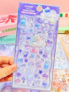 Cute Animal Cartoon Embossed Stickers, Decorative Stickers For Phone Cases, Cups, Toys, Transparent Phone Cases, Retro Rabbit Holographic Solid Embossed Cartoon Stickers, Cute Bubble Gum 3D Crystal Decorative Stickers - Multicolor - View 12