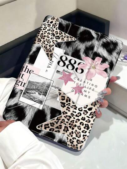 11-Inch Air 3/4/5 2022/2024/2025, Galaxy Tab, Kindle Paperwhite 12th Gen 2024 Tablet Case, Leopard Lily Pattern, Transparent Back Cover, Auto Sleep/Wake, Airbag Protection, Suitable For Gifts And Office Use