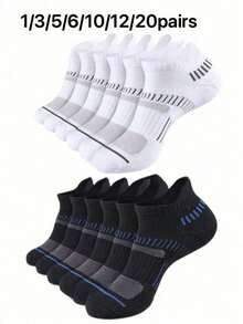 12 Pairs Men's Spring/Summer Cushioned Ankle Socks, Moisture-Wicking, Super Soft, Breathable, Minimalist Versatile Fashionable Athletic Short Socks, Couples Socks - Black and White - View 24