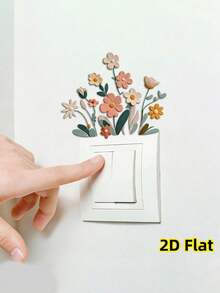 Removable Floral Switch Stickers, Suitable For Bedroom, Living Room And Bathroom Wall Switch Decoration, 2D Printed Floral Stickers, Easy To Peel And Stick, PVC Material, Spring Theme Decor - Multicolor - View 2