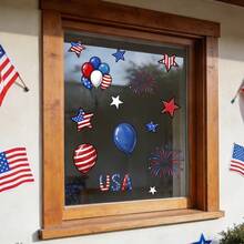1pc Independence Day Static Cling Window Sticker. Patriotic Balloon Design DIY Decal. Made Of Removable Waterproof PVC Material. Suitable For Cafe, Shop Glass Doors And Home Decor. - Multicolor - View 5