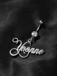 Customized Name Belly Button Ring, Personalized Silver Name Belly Button Piercing, Body Jewelry For Women, Gift For Her, Custom Name Piercing Jewelry - Silver - View 4