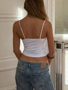 Women Polka Dot Spaghetti Strap Tank Tops Y2K Fairycore Lace Trim Corset Camisole V Neck Slim Cami Tops Cute Lace Trim Crop Tops For Summer Going Out Tops Sweet T-Shirt Casual Streetwear - 白色 - 查看 4