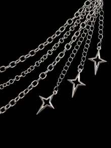 1pc Minimalist Fashion Four-Pointed Star Pendant Iron Chain Necklace, Personalized Body Chain For Men, Casual Jeans Outfit Chain, Decorative Chain For Women And Men - Silver - View 2