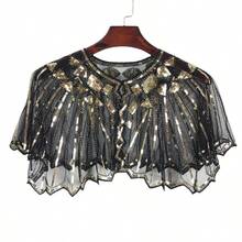 1 pezzo Elegante scialle vintage anni '20 con paillettes, mantella con bordo in pizzo ricamato, giacca corta formale con paillettes e perline, gilet stile casual, mantella luccicante da discoteca, accessorio da donna traspirante per feste e occasioni formali con apertura frontale - Multicolore - Visualizzare 11