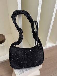 Bolso de hombro de mujer de estilo casual y elegante, hecho de poliéster, decorado con estrellas por todas partes, diseño exquisito y compacto, adecuado para salidas diarias, compras, citas, fiestas, ir al trabajo, para todas las estaciones, un regalo ideal para mujeres que buscan un estilo casual y de moda - Negro - Ver 8
