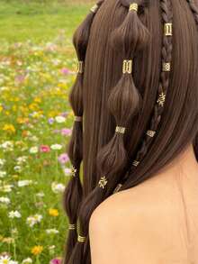 50PCS Vintage Boho Style Alloy Hair Rings Set - Hollow Out Round Hair Accessories For Women And Girls, Elegant Solid Color Hair Jewelry For Braids And DIY Hair Design - 發環套裝G-金色 - 查看 2