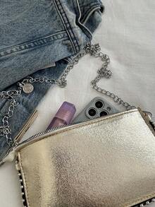 Cracked Leather Envelope Bag, New Fashion Charisma Lady's Shoulder Bag, Beaded Popular-Body Clutch, Elegant Faux Pearl Bag - 玫瑰金 - 查看 8
