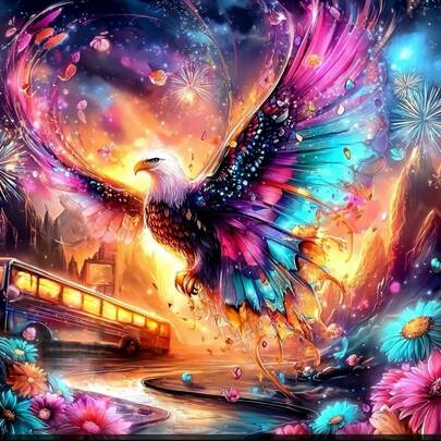 5D圆形钻石画套装，马赛克钻石画，彩色神话鸟类，圆形钻石，大颗钻石工艺品，适合DIY或家居装饰，圣诞礼物