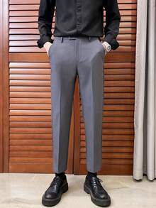 男士极简时尚百搭商务休闲七分裤 - 深灰色 - 查看 6