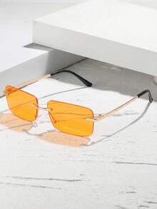 1 Pair Unisex Metal Frameless Rectangular Orange Retro Minimalist , Suitable For Street Style, Travel, Vacation, Sports, Driving, Festivals, Outings, Summer Accessories, Family Trips, UV Protection, Golf, Hiking, Elegant Attire, Vacation Atmosphere, Sports, Parties, Outdoor Activities, Street Style, Fishing, Holidays, Sun Protection, Vacation - 橘色 - 查看 2