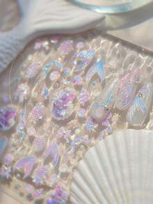 1pc Summer Mermaid Tail Nail Stickers - Shimmering Ocean Element Self-Adhesive Nail Art Stickers, Shell And Starfish Patterns, Shiny Texture, Suitable For DIY In Spring And Summer, Princess Anime Theme Style, Shimmering Nail Stickers For Spring Manicure, Mermaid Party Decor - Pink - View 8