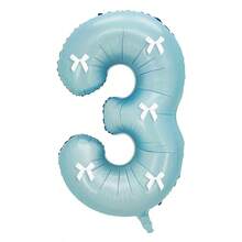 Globo de número de lámina de 32 pulgadas en azul claro con 5 decoraciones de lazos blancos, adecuado para decoración de bodas, fiestas de cumpleaños, celebraciones de aniversario, propuestas, y accesorios fotográficos - Celeste - Ver 11