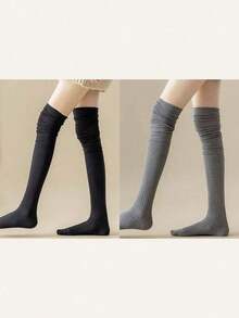 1pair Women's Over-Knee Winter Warm Boot Socks, Long And Thigh High, Cozy - 黑色 - 查看 6