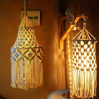 Handmade Pendant Light Shade, Glare-Proof Bohemian Farmhouse Style Ceiling Light Cover, Wall Hanging Tapestry Pendant Lamp Decor, Suitable For Living Room, Kids Room, Bedroom, Hallway