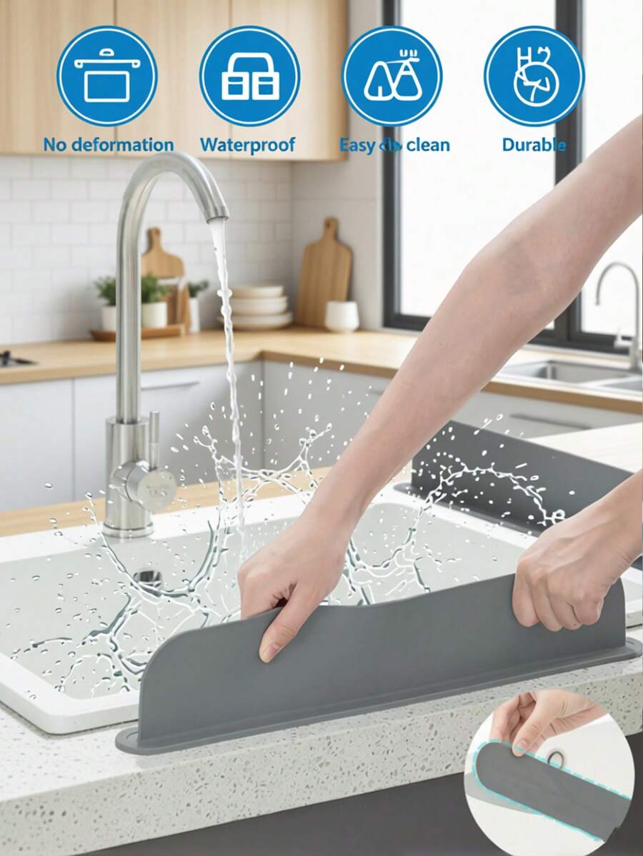 新款家用厨房水槽亚克力防溅罩，洗碗池，洗手盆水槽边缘防溅挡板，防溅工具 - 查看 1