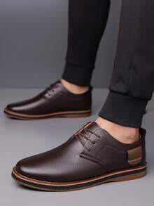 Men's New Business Casual Leather Shoes, Solid Color Lace-Up Fashion Formal Shoes, Outdoor Versatile Sneakers - 棕色 - 查看 5