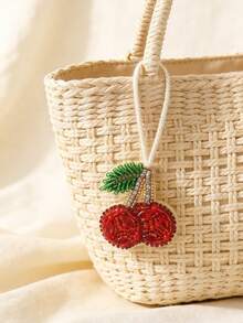 1件手工串珠绒球流苏吊坠，波西米亚风格布艺可爱樱桃吊坠，适合女士休闲、海滩、度假穿着。手工制作，形状可能略有不同。 - 彩色 - 查看 2