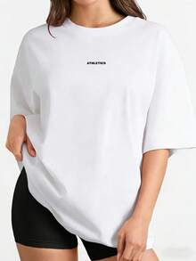 New Summer 2026 Collection, Locally Shipped Loose-Fit Graphic Tee, Short-Sleeve Breathable 100% Cotton, Casual Sports & Pilates Fitness Top - 白色 - 查看 8
