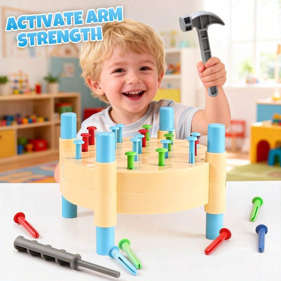 Kids Hammering Nails Toy, Early Education Toy, Educational Game, Toddler Toy, Fun Hammering Bench To Exercise Fingers, Simulation Repair Multi-Function Tool Desk Toy, Suitable For Boys And Girls Over 3 Years Old As Easter Gift - Multicolor - View 1