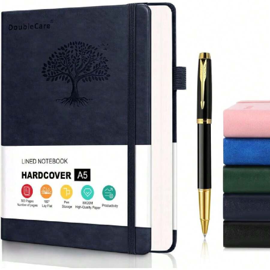 Diario de Cuero de Tapa Dura A5 con Divisores, 300 PáGinas Cuaderno Clásico 21.5 x 15cm, Cuaderno para Notas,Adecuado para Hombres y Mujeres,para Escribir, Oficina, Escuela,44562133 - B - Ver 1