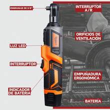 Inalámbrica Pistolas Impacto Llave De Trinquete Eléctrica 12V con 2 Baterías - Naranja - Ver 3
