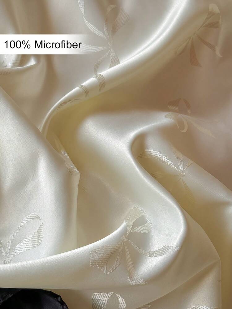 1pc White Bow Pattern Jacquard Washed Faux Silk Pillowcase With Ruffle Edge, Minimalist Luxurious Style Polyester Decorative Throw Pillow Cover, Suitable For All Seasons, Modern Decor Cushion Cover, Machine Washable, Durable, Without Filling - White - View 5