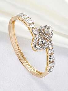 1 pieza Brazalete de mujer color dorado, estilo hip hop con brazalete de lujo con forma de corazón de diamante de imitación, regalo de joyería de moda, adecuado para el Día de San Valentín, Día de la Madre - pulsera de amor - Ver 2