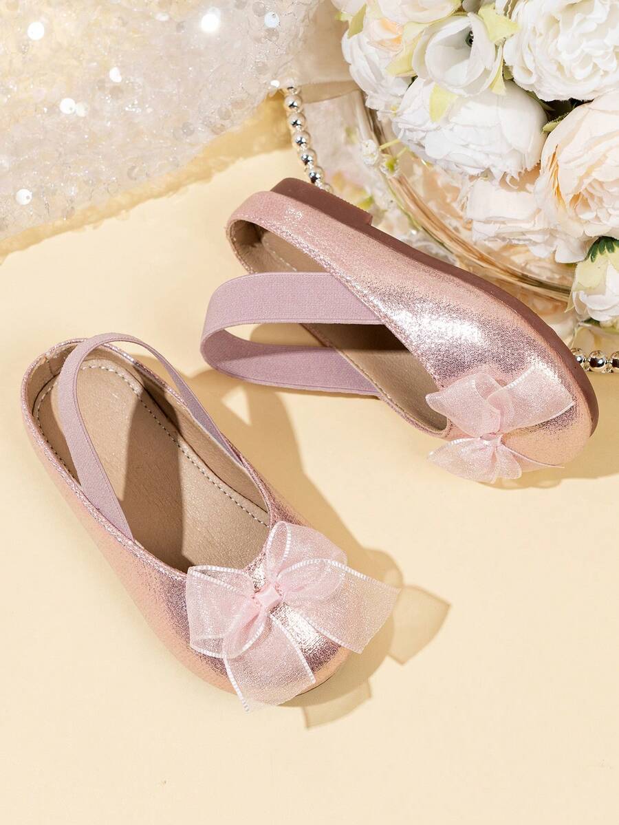 Giày sandal công chúa màu bạc, vàng, hồng có nơ cho bé gái, sandal đế mềm chống trượt mũi kín cho trẻ em, giày dự tiệc cho bé gái. - Hồng - Xem 1