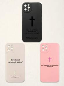标语三件套圣经经文十字架手机壳，基督教信仰风格，柔软保护套，简约文字布局+十字架符号，印有腓立比书4:13，适配多种手机款式，全边防摔设计，精准开孔，适合宗教信徒日常使用，教会礼物，生日/毕业/宗教节日礼物，兼容和Galaxy手机 - 彩色 - 查看 52